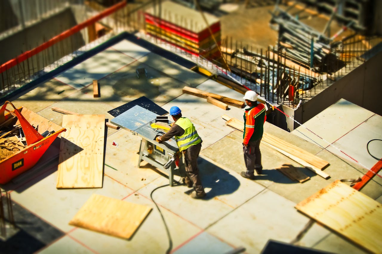 View of construction workers working on-site
